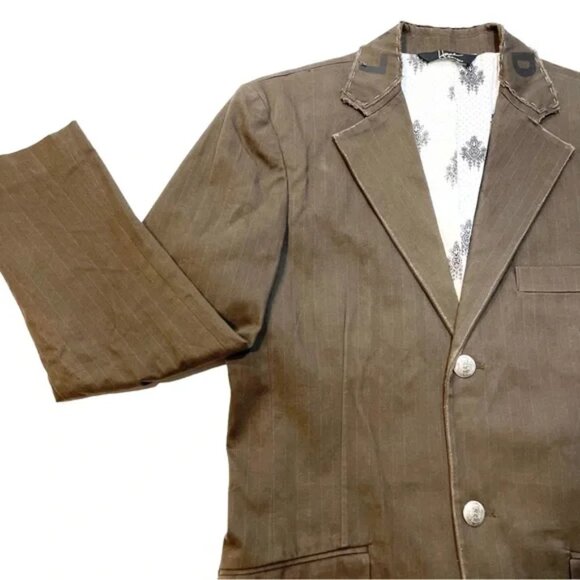 Hause of Howe Blazer Men’s Jacket Taupe Olive/Brown Pinstripe Goth Punk, Size 38 - Picture 3 of 13
